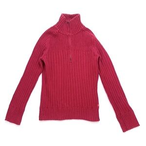 90s Early 2000s Calvin Klein Red Ribbed Knit 100% Cotton Half Zip Sweater S M